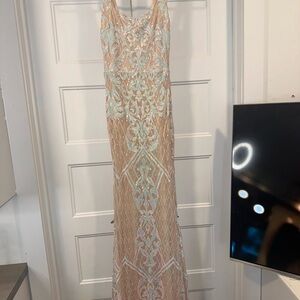 Elegant Beaded Gown in Cream